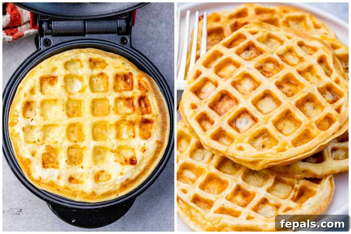 process shot to cook the chaffle in the waffle maker and adding it to plate.