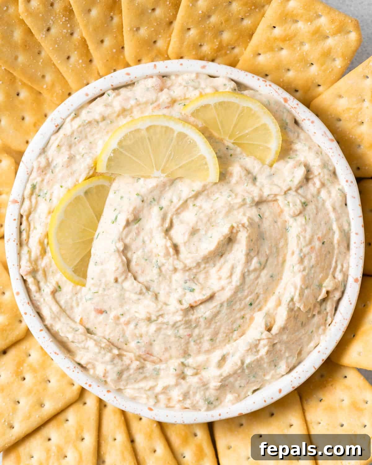 Garnish dip with lemon slices.