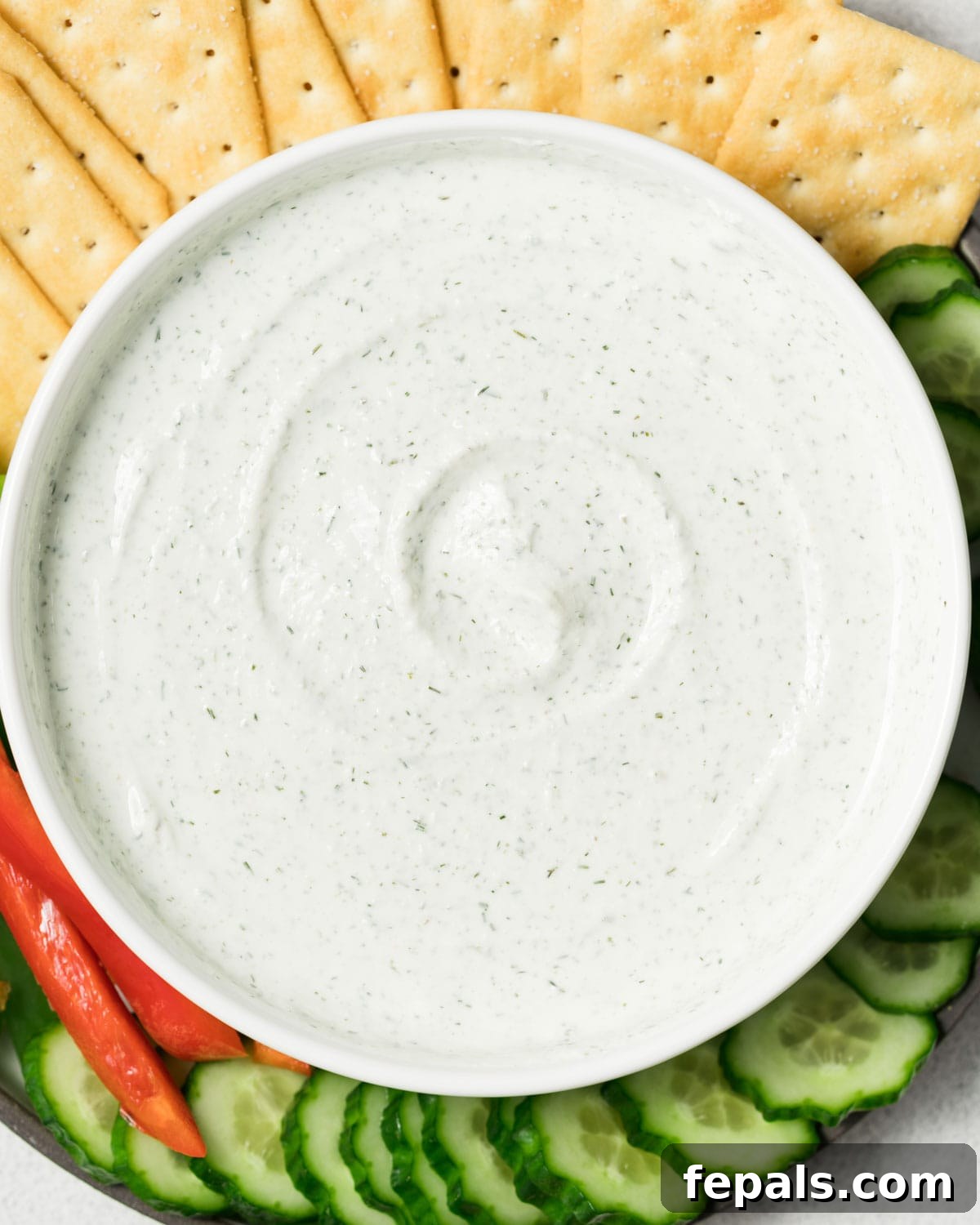 Protein-Packed Ranch Dip 7 Cottage cheese ranch dip served with fresh cut veggies and crackers.