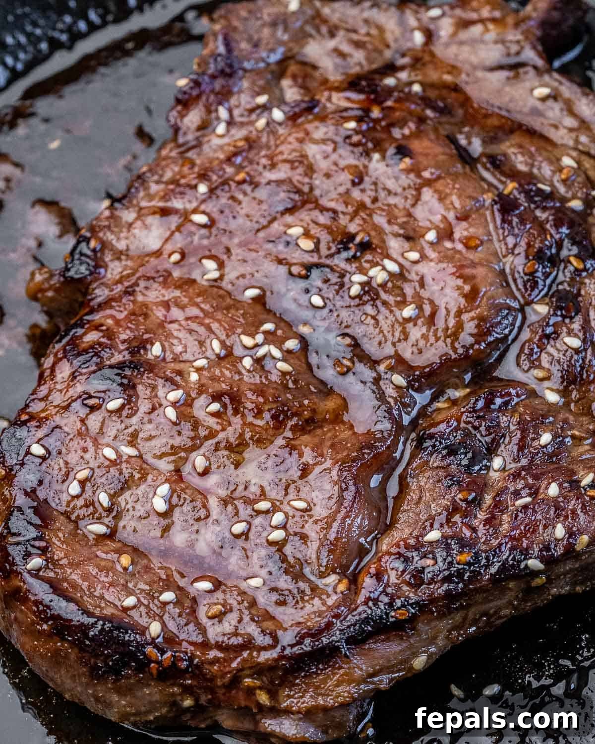 Sweet and Savory Teriyaki Steak 9 Cooked teriyaki steak in the pan.