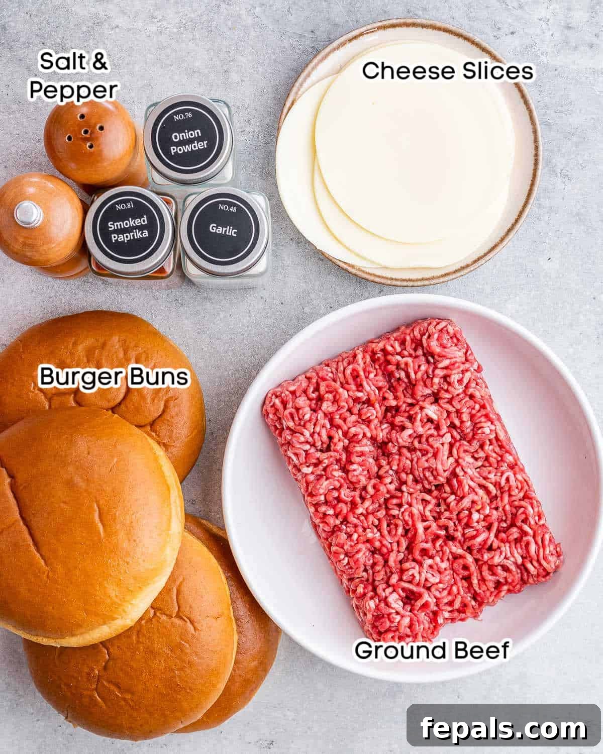 Burger Perfection, Made Easy 3 ingredients laid out to make beef burgers.