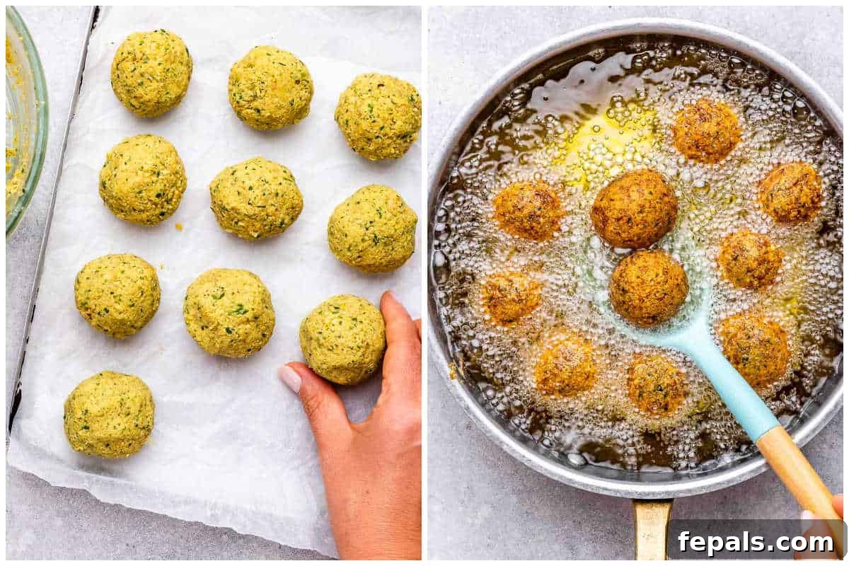 Crispy Homemade Falafel Made Simple 5 process shot making the falafel balls and frying them.