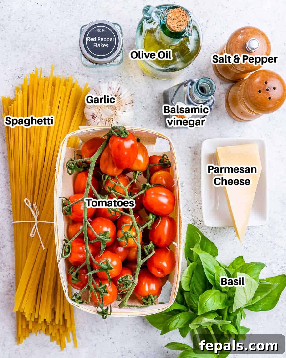 Fresh and Fast Tomato Basil Pasta 3 Tomato basil pasta ingredients.