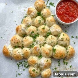 Baked, pull-apart bread that looks like a Christmas tree.