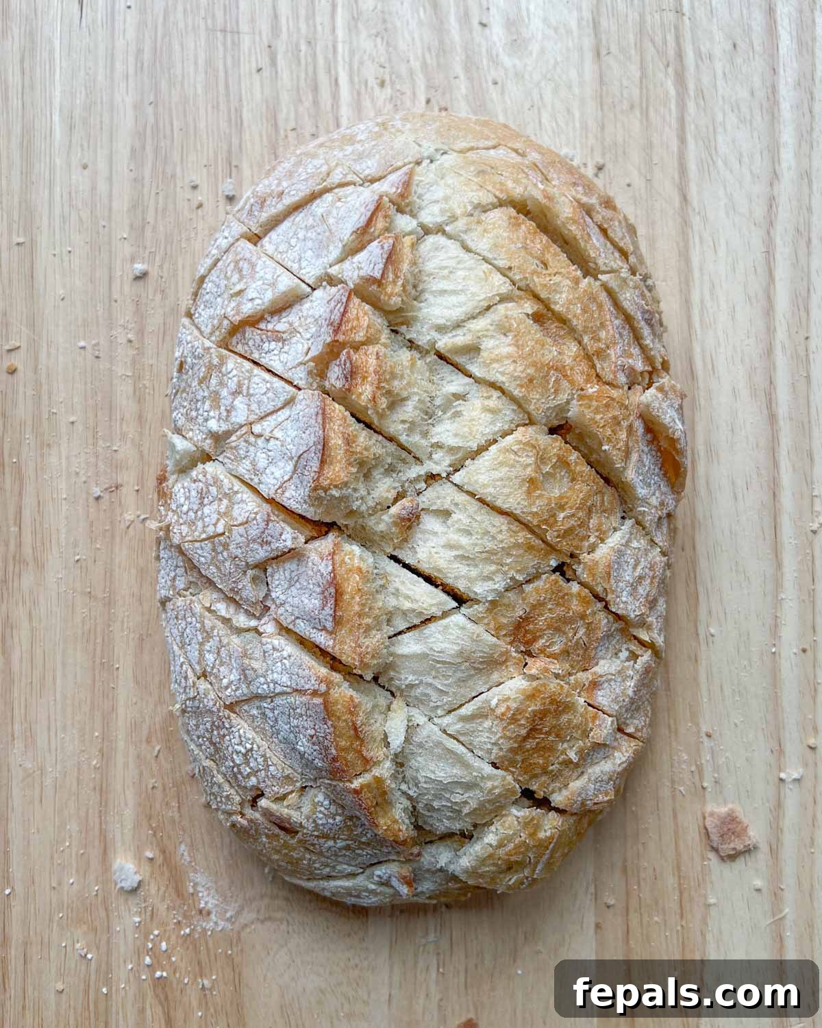 bread with 1 inch diagonal cuts.