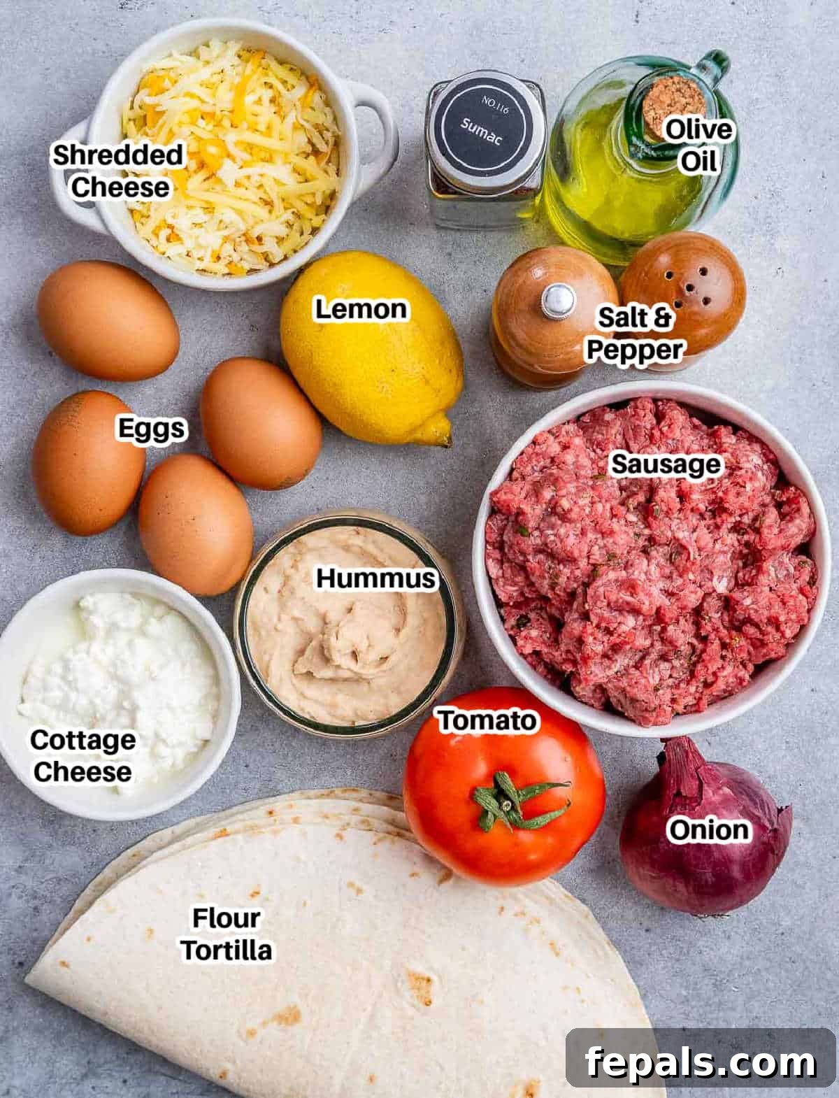 ingredients to make breakfast burrito.