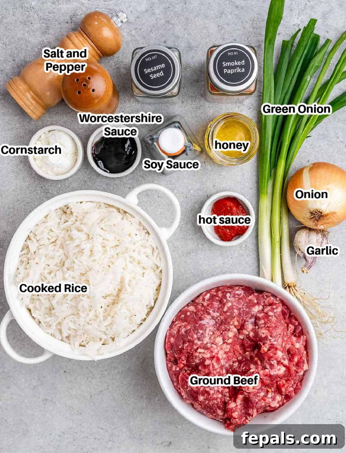 Hearty Beef & Rice Medley 4 ingredients to make ground beef and rice.