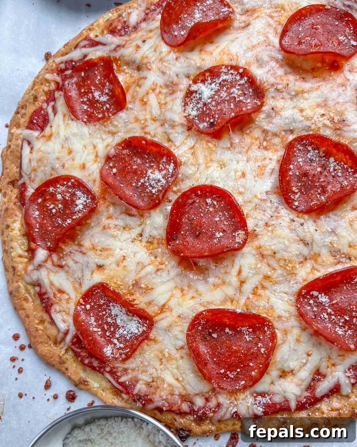 Wholesome Cottage Cheese Pizza Crust 6 baked pizza topped with pepperoni.