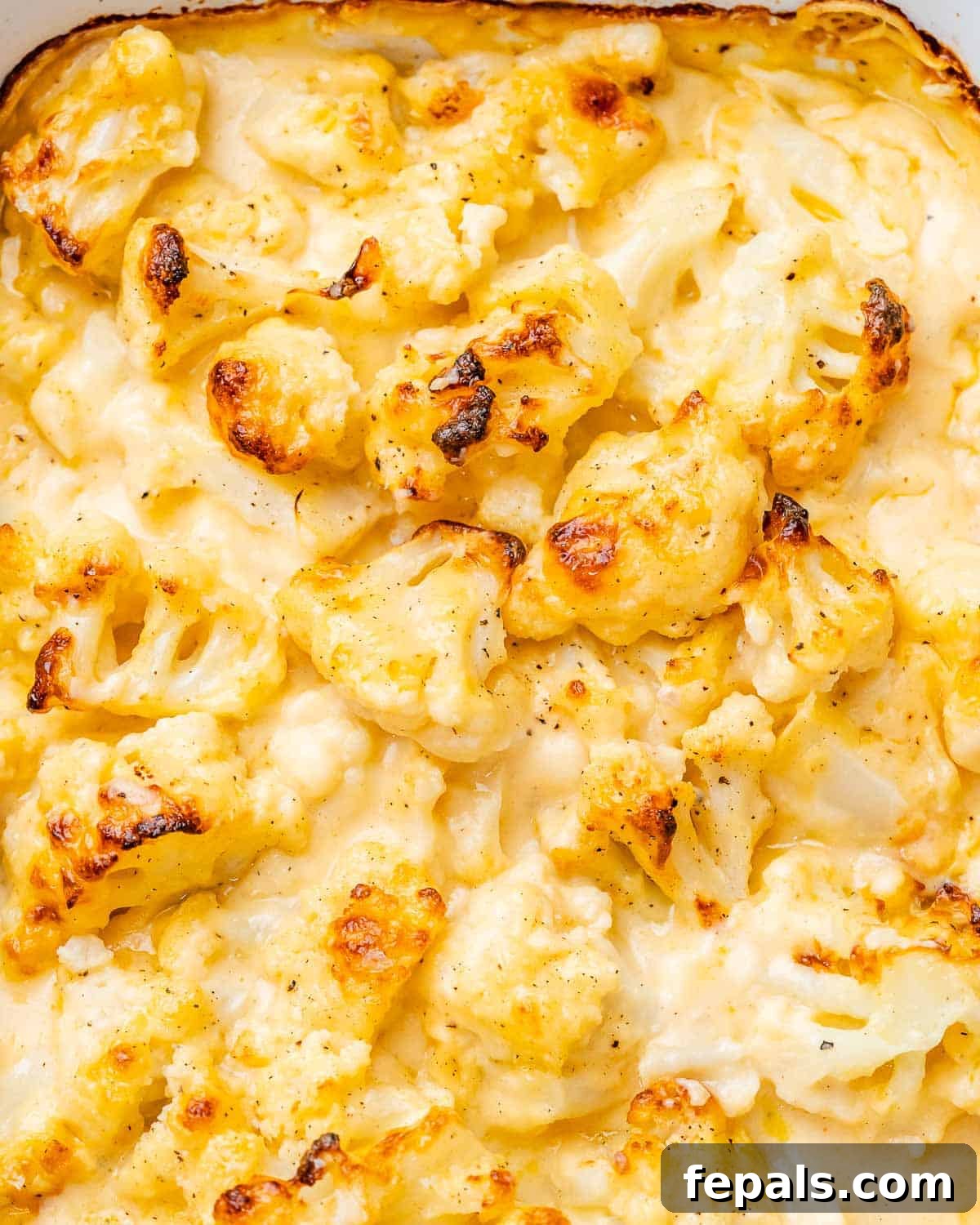 Cheesy cauliflower in a dish.
