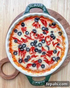 Crustless Pizza Cottage Bowl 18 Cottage cheese pizza bowl baked in a round dish.