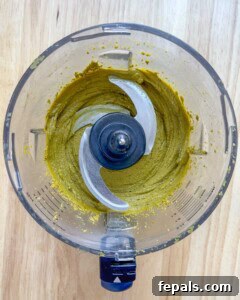 Smooth pistachio butter in the food processor.