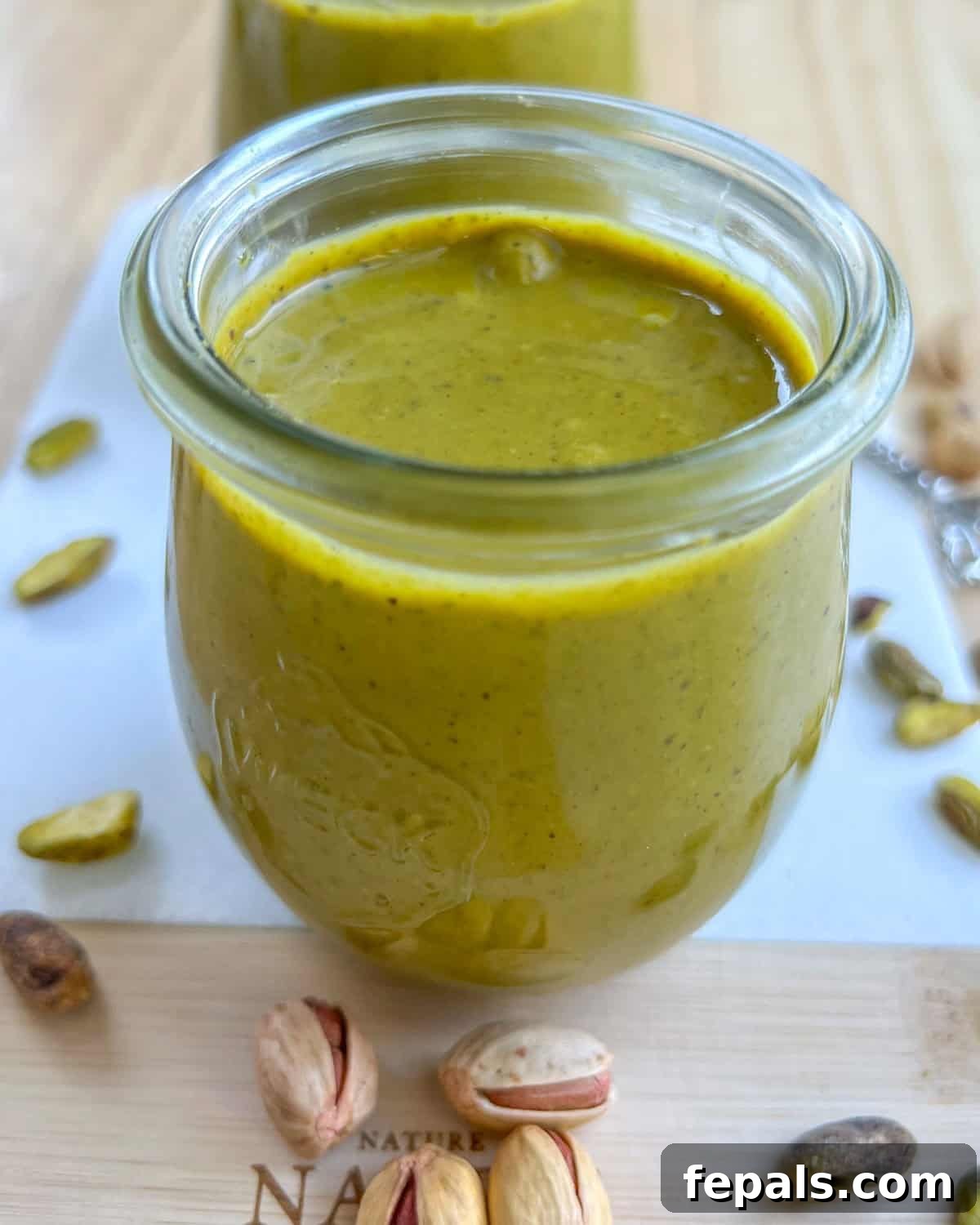 Handcrafted Pistachio Perfection 6 Pistachio butter in a charming tulip Weck jar, ready for enjoyment.