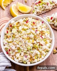 A bowl filled with cottage cheese chicken salad.