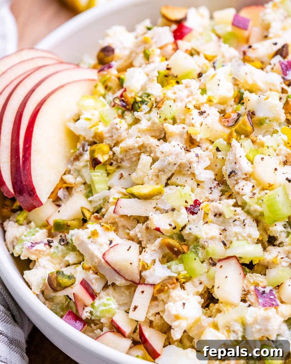 Light and Creamy Cottage Chicken Salad 13 A vibrant and appealing bowl of cottage cheese chicken salad, showcasing its rich texture and fresh ingredients.