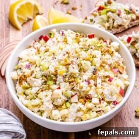 A bowl filled with cottage cheese chicken salad.