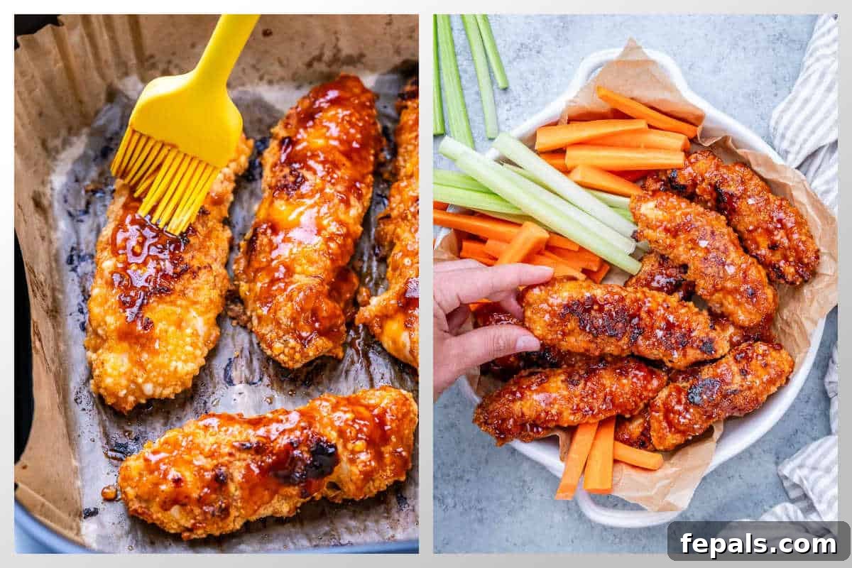Zesty Air Fried Buffalo Chicken Strips 7 process shot to air fry the chicken tenders