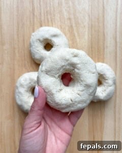 Low-Carb Almond Bagels 19 Dough formed into bagels.