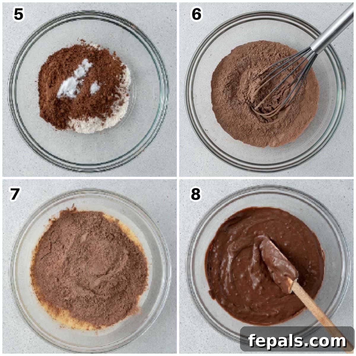 Secret Ingredient Greek Yogurt Brownies 6 process shot to make the chocolate flour ingredients and adding it to the bowl with the egg mixture.