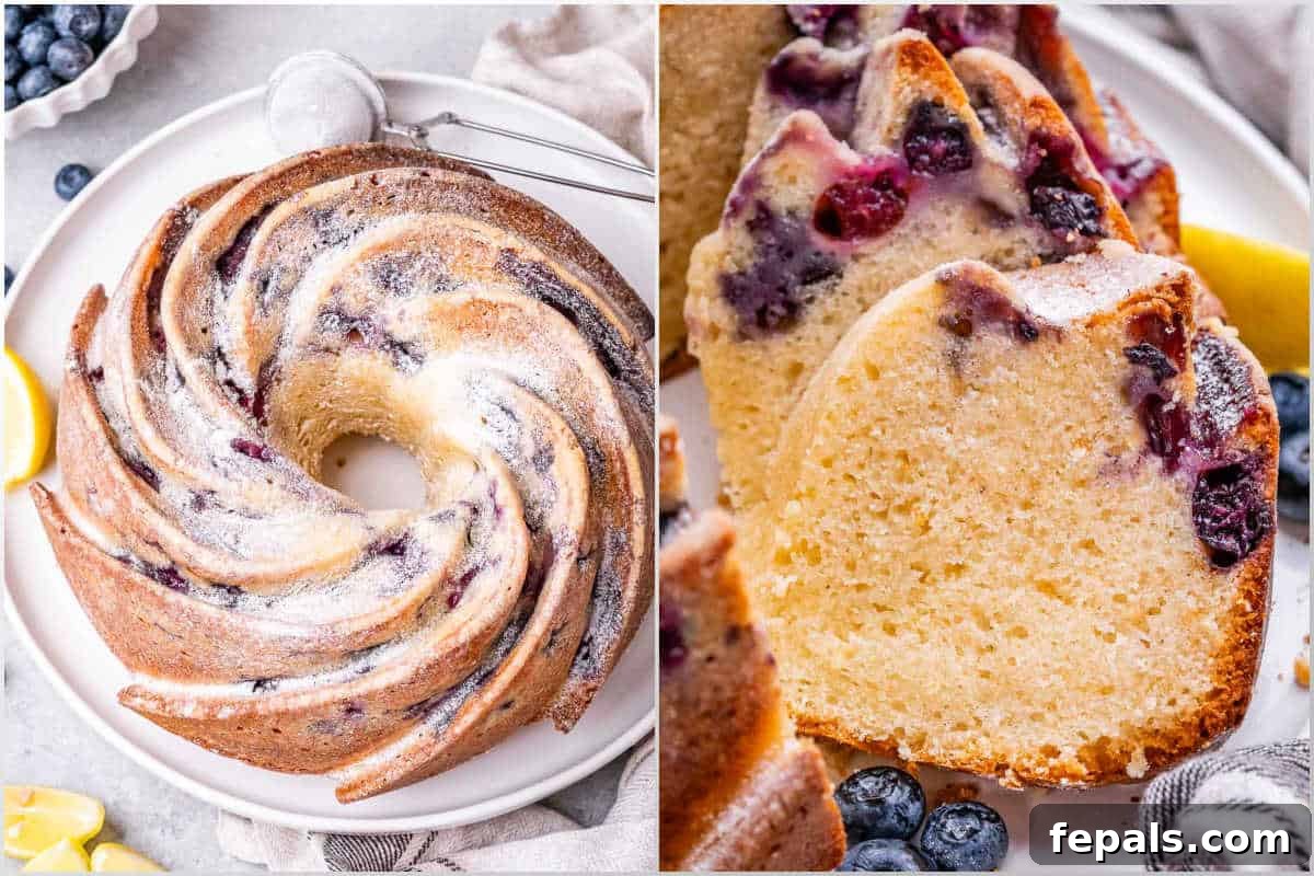 Lemon Blueberry Bliss Bundt 6 process shot to remove cake from the pan and slicing it.