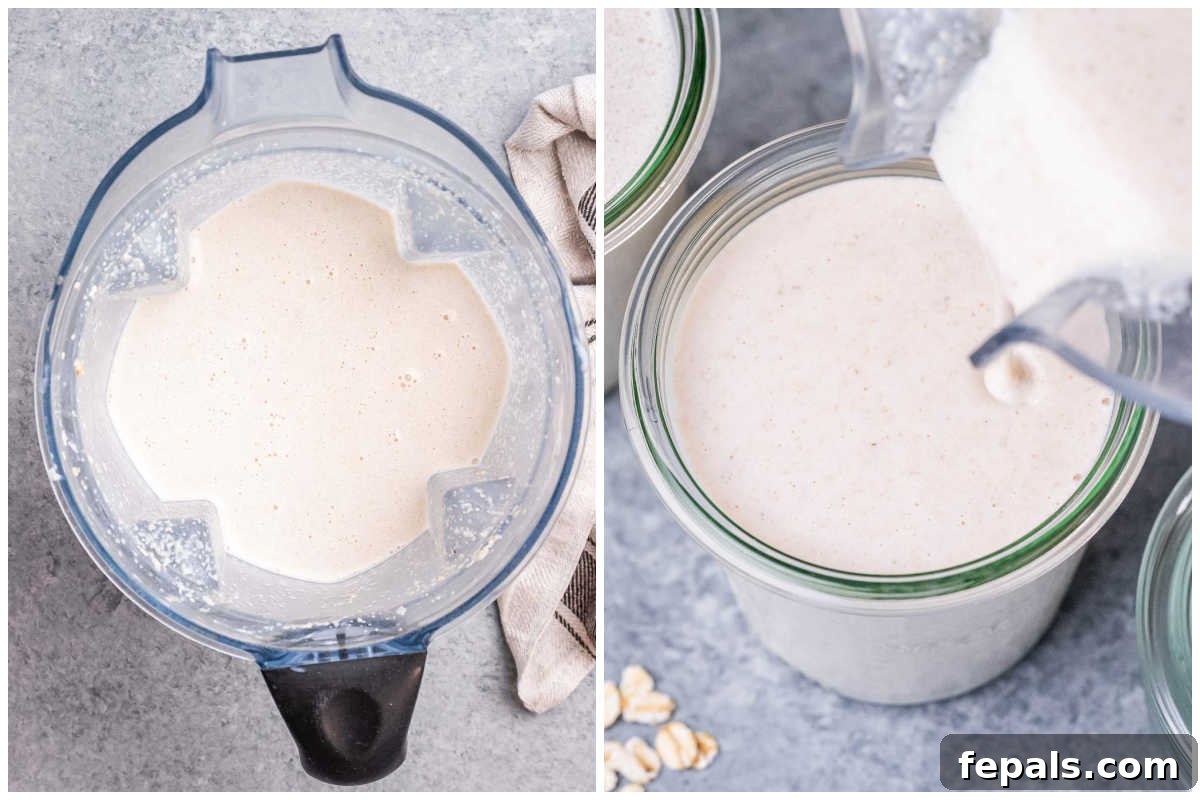 Smooth Overnight Oats 5 Process shot showing the perfectly smooth blended overnight oats in the blender, ready to be poured into jars.