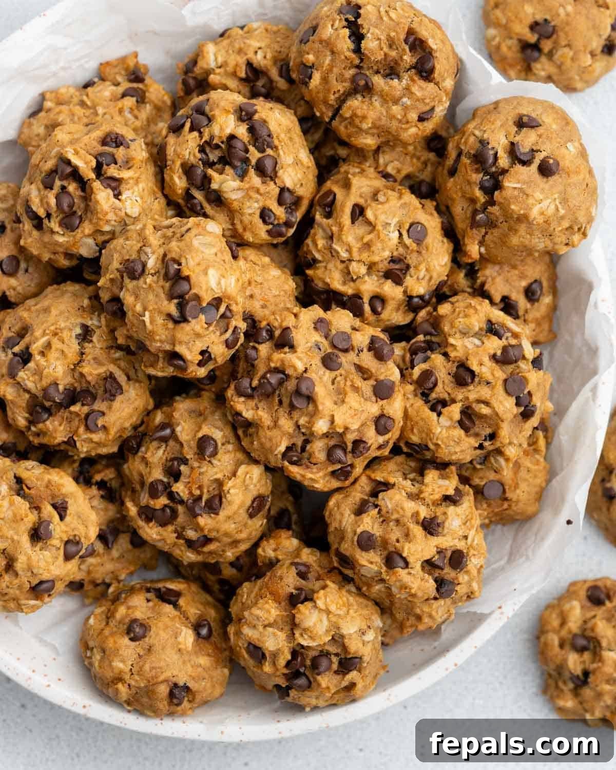 Sweet potato cookies arranged artfully in a white ceramic bowl, showcasing their inviting texture.