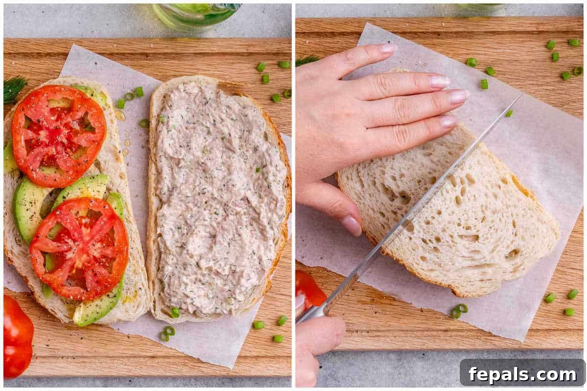 process shot for assembling the tuna sandwich.
