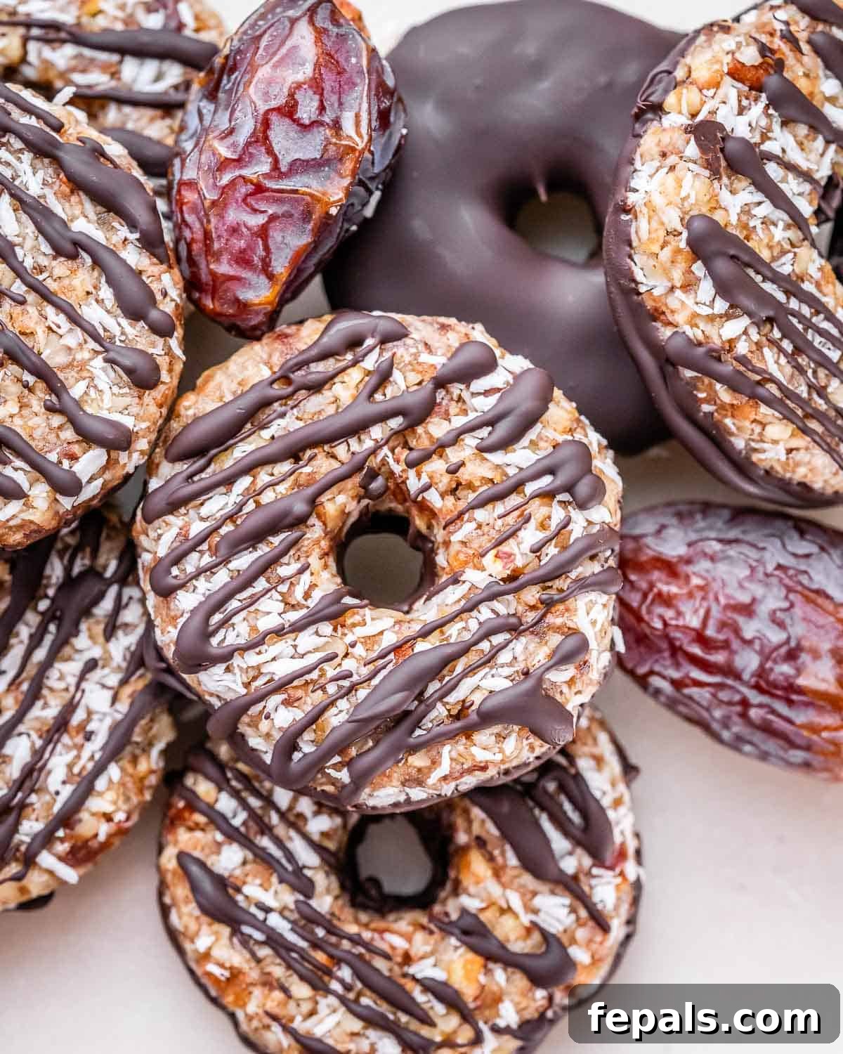 A pile of homemade healthy samoa cookies on a white background, highlighting their delicious layers.