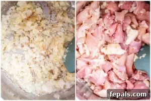 process shot to saute the onion with the chicken.