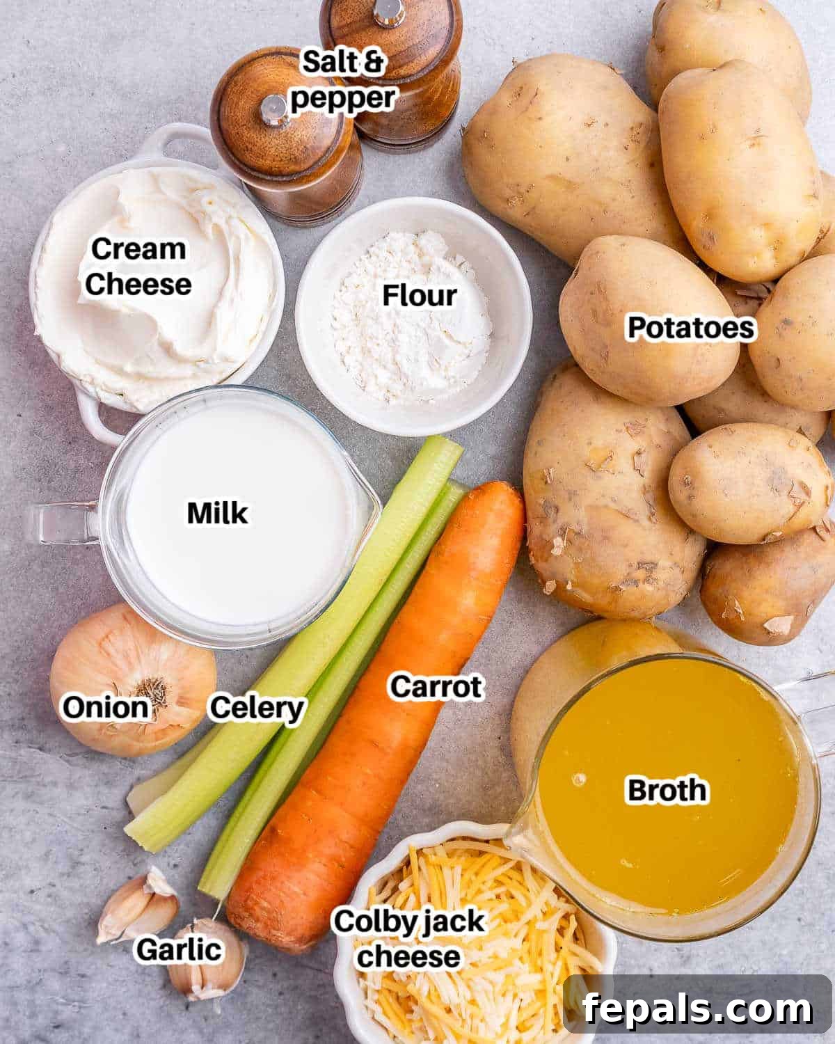 ingredients to make creamy potato soup in crockpot.