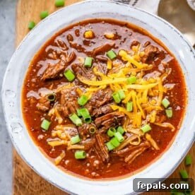 chili in a white round bowl.