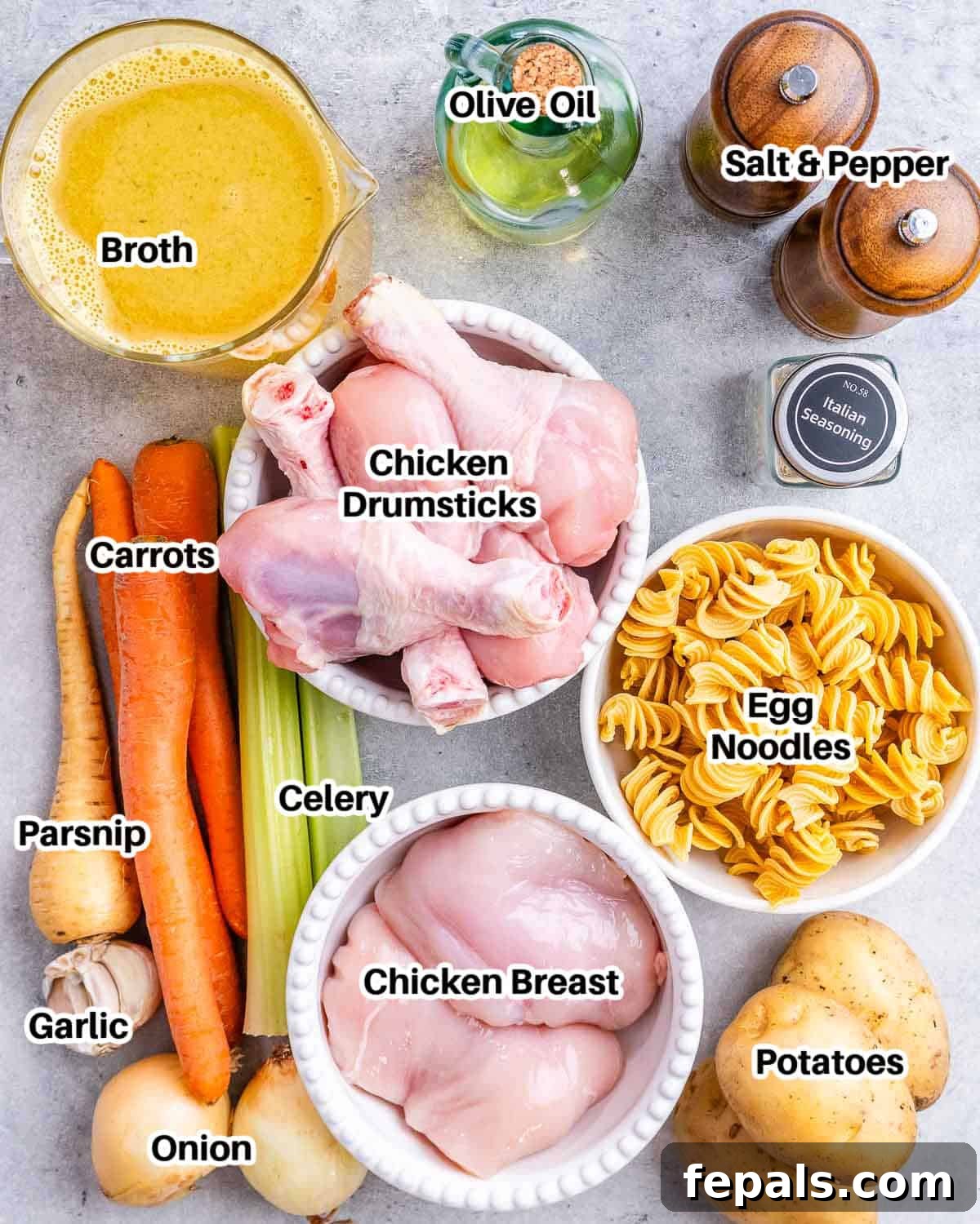 ingredients to make chicken noodle soup in an instant pot.
