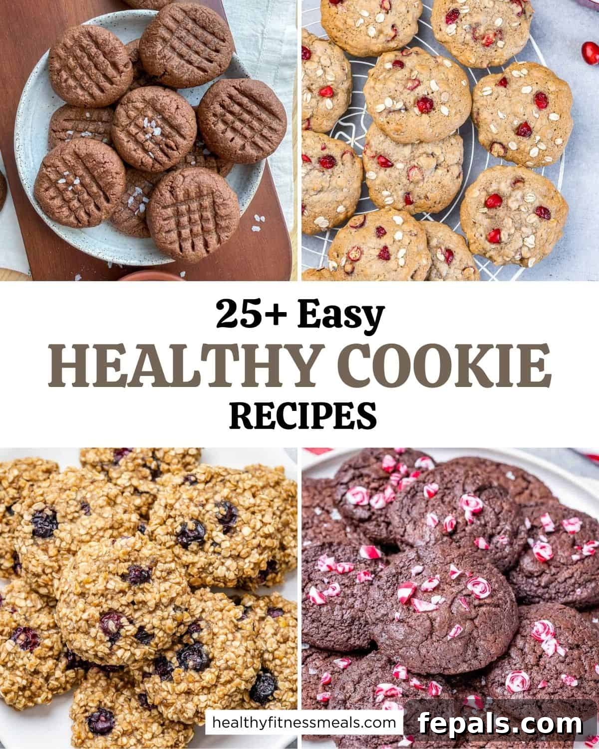 Guilt-Free Treats: Over 20 Healthy Cookie Ideas 2 Collage for four healthy cookie recipes, showcasing various delicious options.