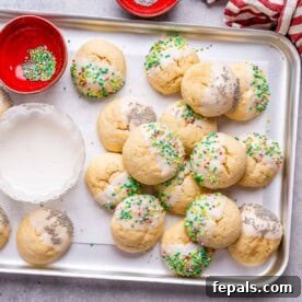 Baked Christmas cookies on a sheet pan.