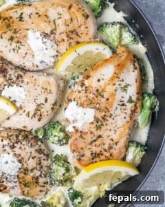 chicken added to the pan with broccoli and creamy dill sauce.