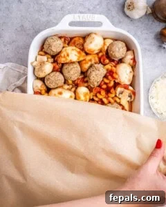 Casserole covered and ready for baking.