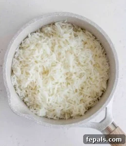 top view of cooked basmati rice in a pot