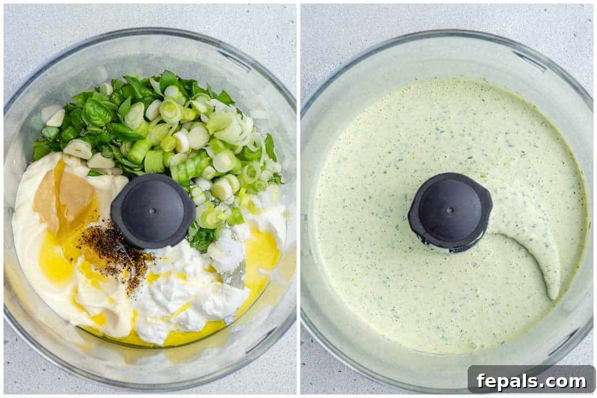 process shot to make green goddess dressing.