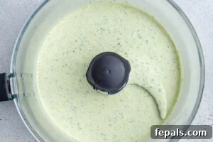 green goddess dressing blended in a good processor.