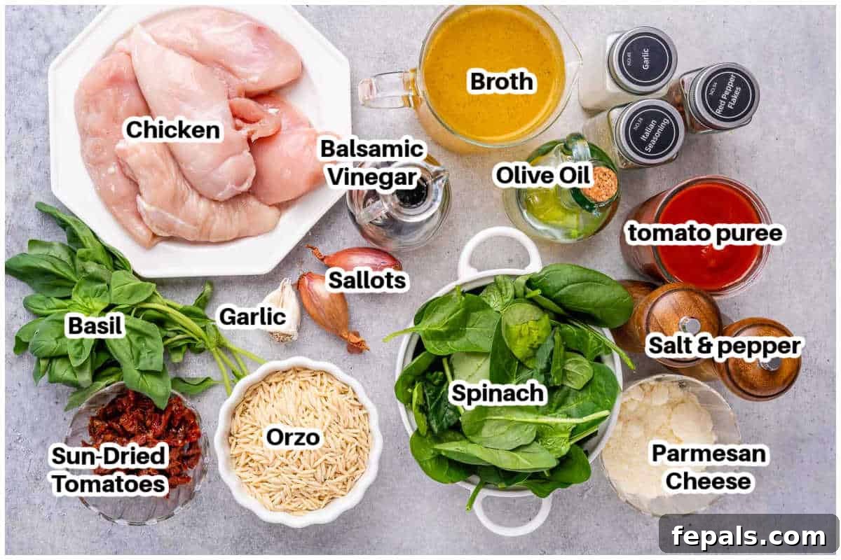 ingredients to make tuscan chicken orzo.