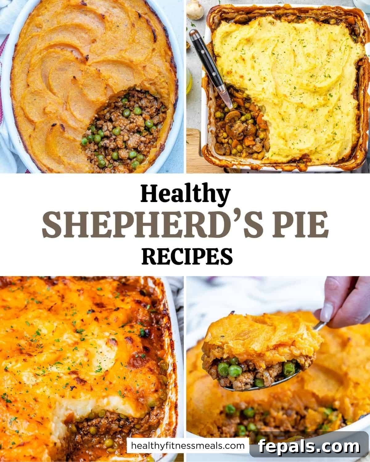 Shepherd's Pie Delights Classic Sweet Potato and Vegetarian Styles 6 collage for shepherd's pie recipes for a round up