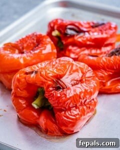 Process shot of roasting peppers