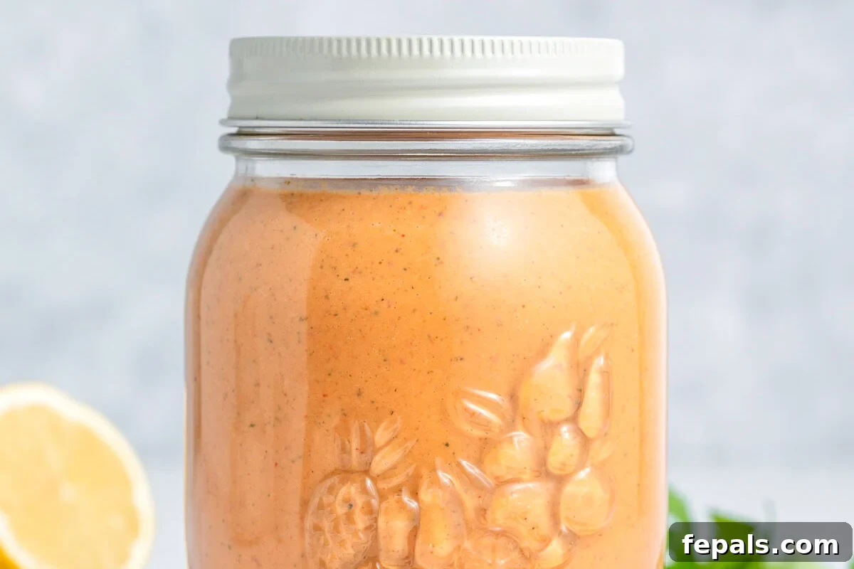 Spicy Homemade Peri Peri Sauce 7 A clear glass jar brimming with homemade peri peri sauce, placed on a rustic surface.