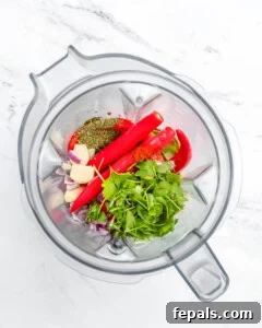 Ingredients placed in a blender for peri peri sauce.
