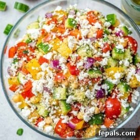 top view quinoa salad in a clear bowl