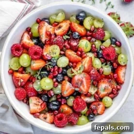 top view fruit salad in a white bowl