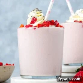 A cup filled with a strawberry smoothie.
