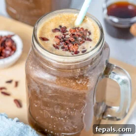 A jar with coffee protein shake.