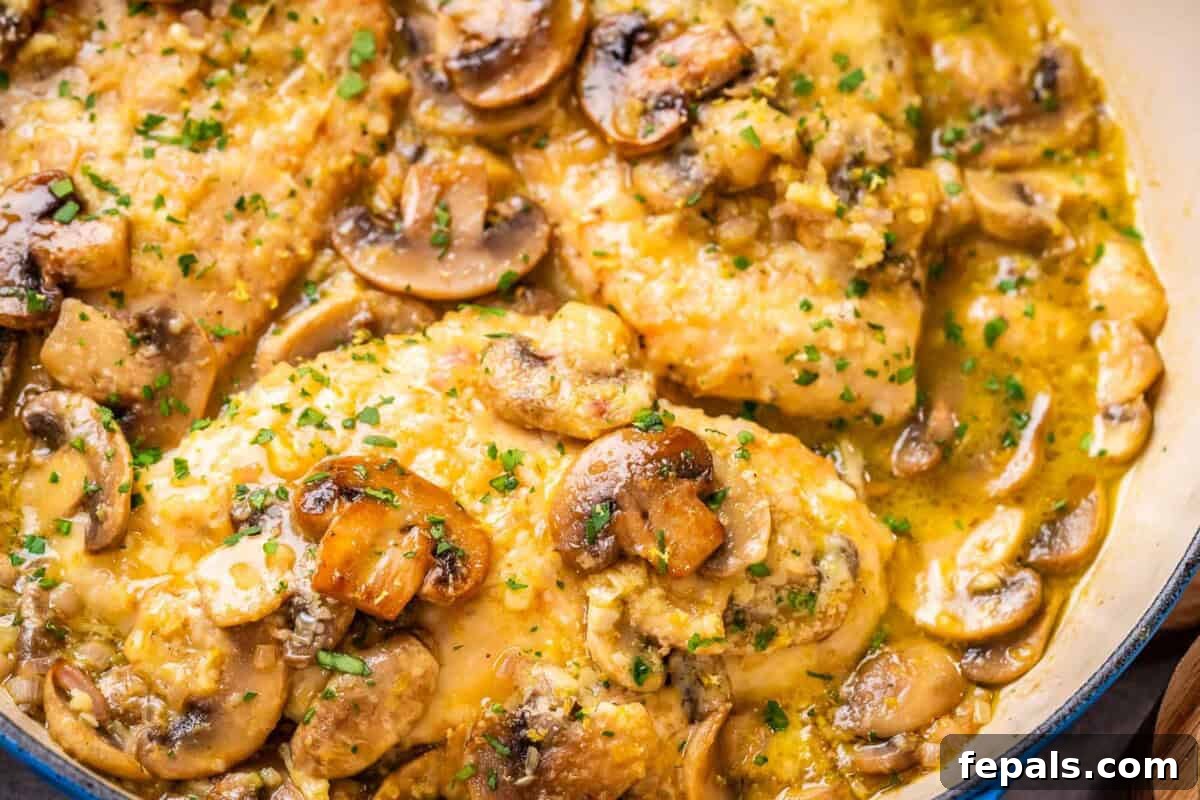 Golden Pan-Seared Chicken Medallions 8 chicken scallopini in a skillet cooked in a lemon garlic sauce.