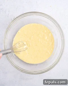 pancake batter whisked into a bowl.