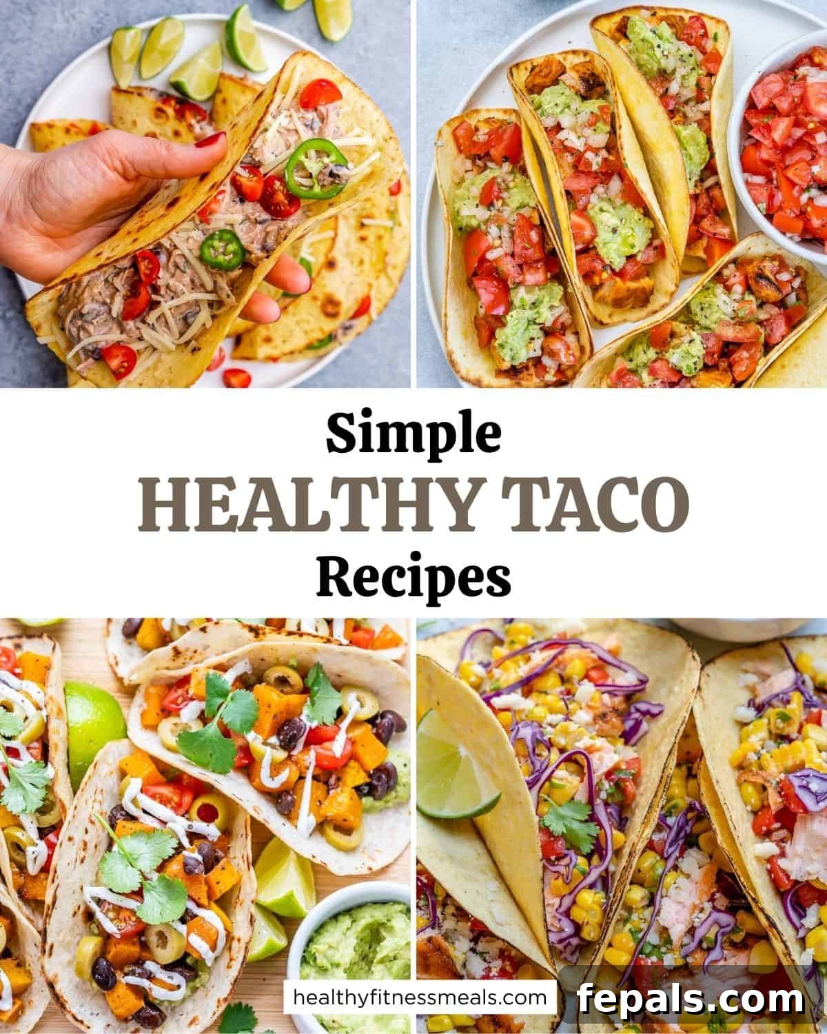 A vibrant collage showcasing various delicious taco images, including chicken street tacos, shrimp tacos, and vegetarian options, perfect for inspiring your next taco night.